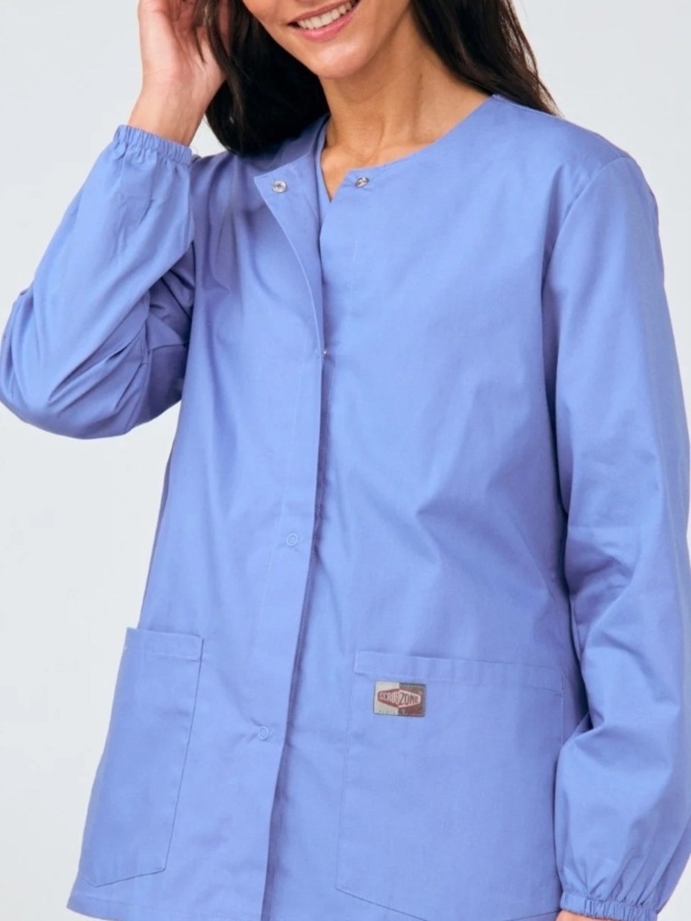 Nwt Landau Scrub Zone unisex blue snap-front warm-up jacket Size small